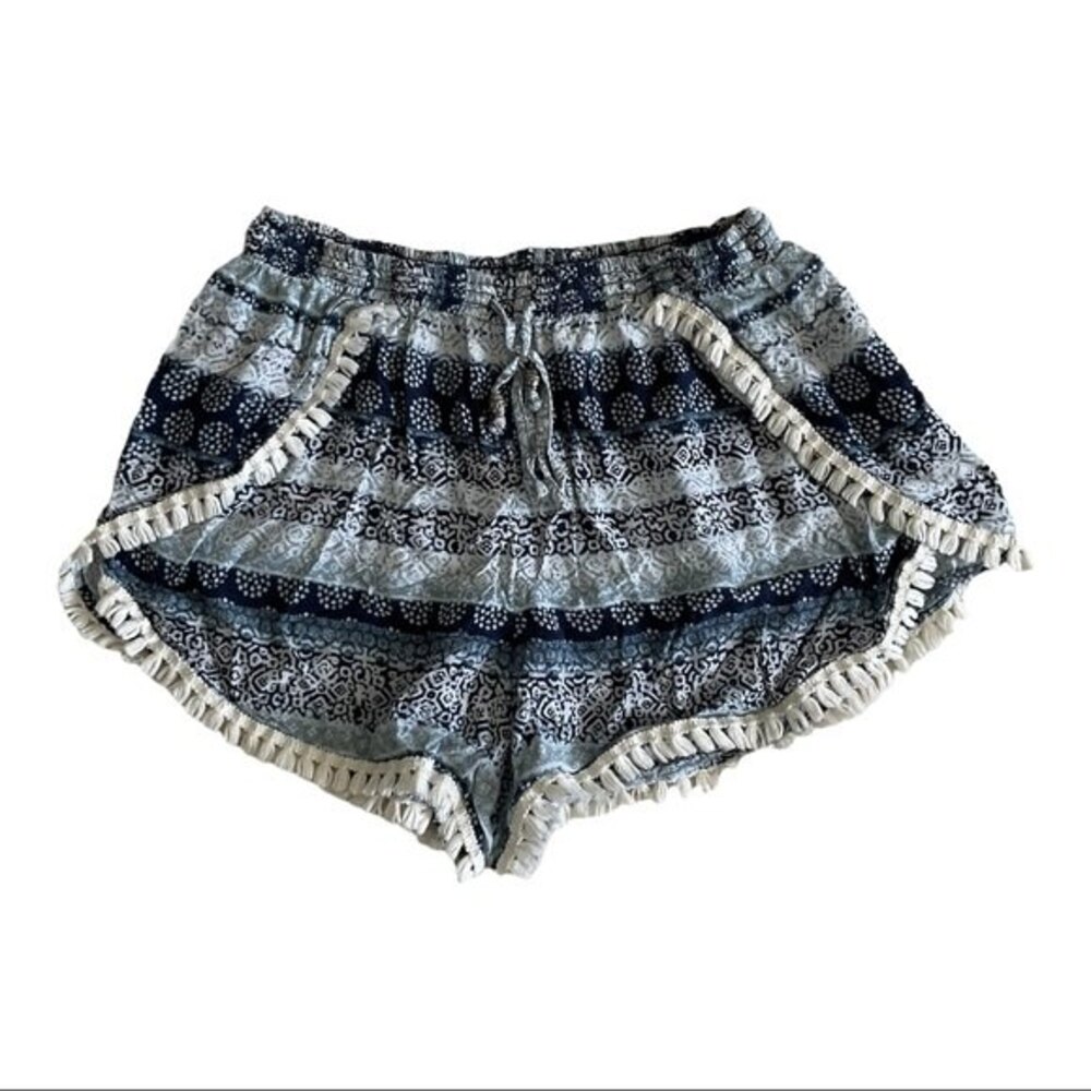 Abercrombie & Fitch Blue Printed Casual Shorts Tassel Drawstring Size M